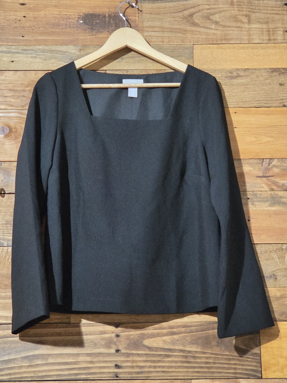 H&M Black Square Neck Long Sleeve Top Minimalist 90s Y2K Size M